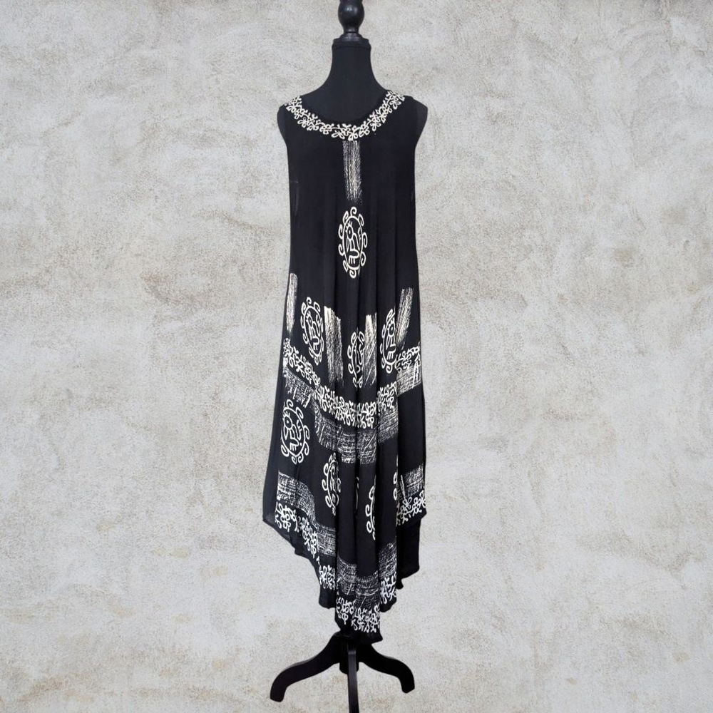 Vintage Jessica Taylor Black & White Batik Beach Dress Maxi Boho 90s OS